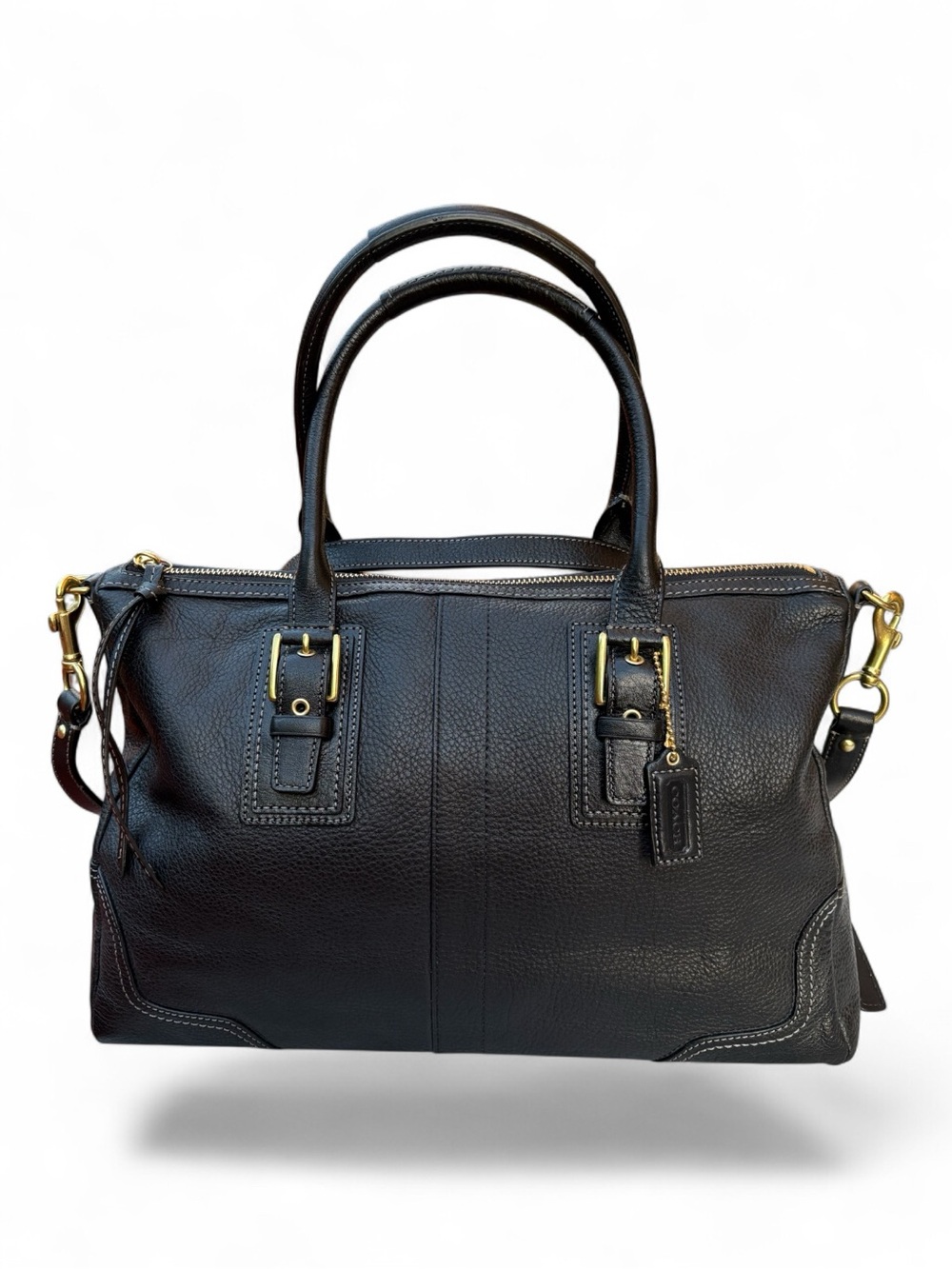 Coach Hamilton Black Pebbled Leather Satchel Crossbody Gold-Tone Hardware F12444